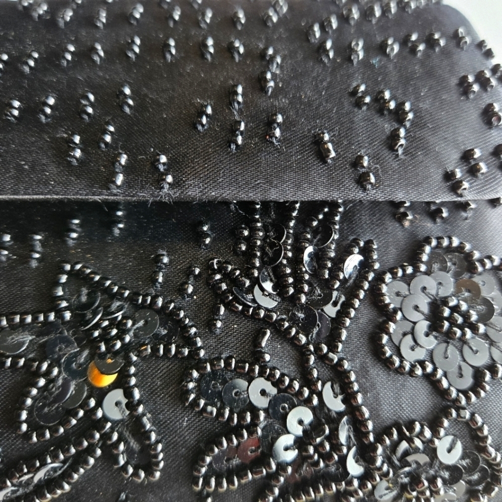 LA REGALE Black Beaded Cocktail Evening Shoulder Bag Clutch Purse - Picture 4 of 14